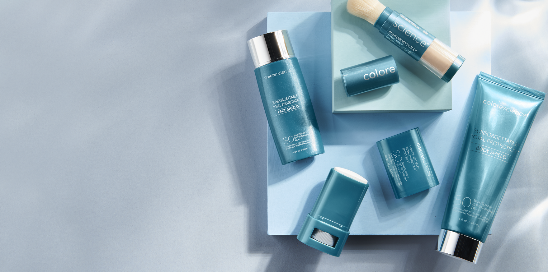 Colorescience best selling products on blue table