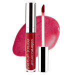 Peptide Lip Shine SPF 30 bottle with swatch behind || Scarlet