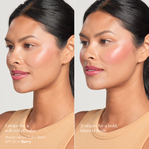 Sunforgettable® Total Protection™ Color Balm SPF 50 on model with buildable cheek color