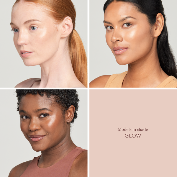 Three models of fair, medium, and deep skin tone wearing Sunforgettable® Total Protection™ Color Balm SPF 50 in Glow