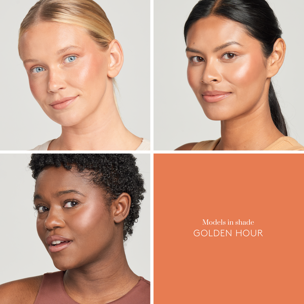 Three models of fair, medium, and deep skin tone wearing Sunforgettable® Total Protection™ Color Balm SPF 50 in Golden Hour