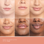 Peptide Lip Shine SPF 30 on 6 models of different skin tones || Coral