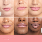 Peptide Lip Shine SPF 30 on 6 models of different skin tones || Pink