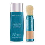 Standing products of Total Protection Face Shield Classic SPF 50 and Sunforgettable® Total Protection® Brush-On Shield on white background | all