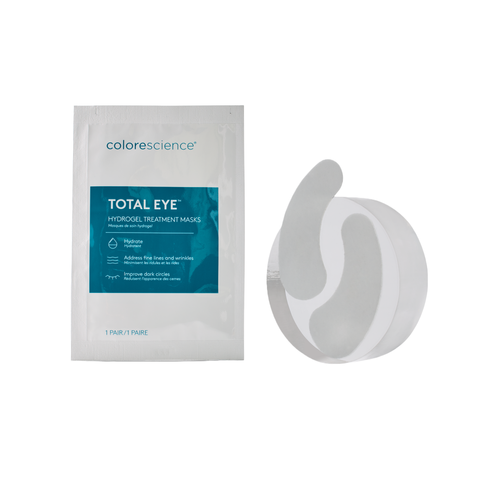 total eye hydrogel masks in packaging and one paid of mask outside of packaging || all