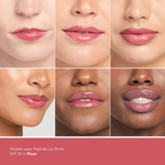 Peptide Lip Shine SPF 30 on 6 models of different skin tones || Plum