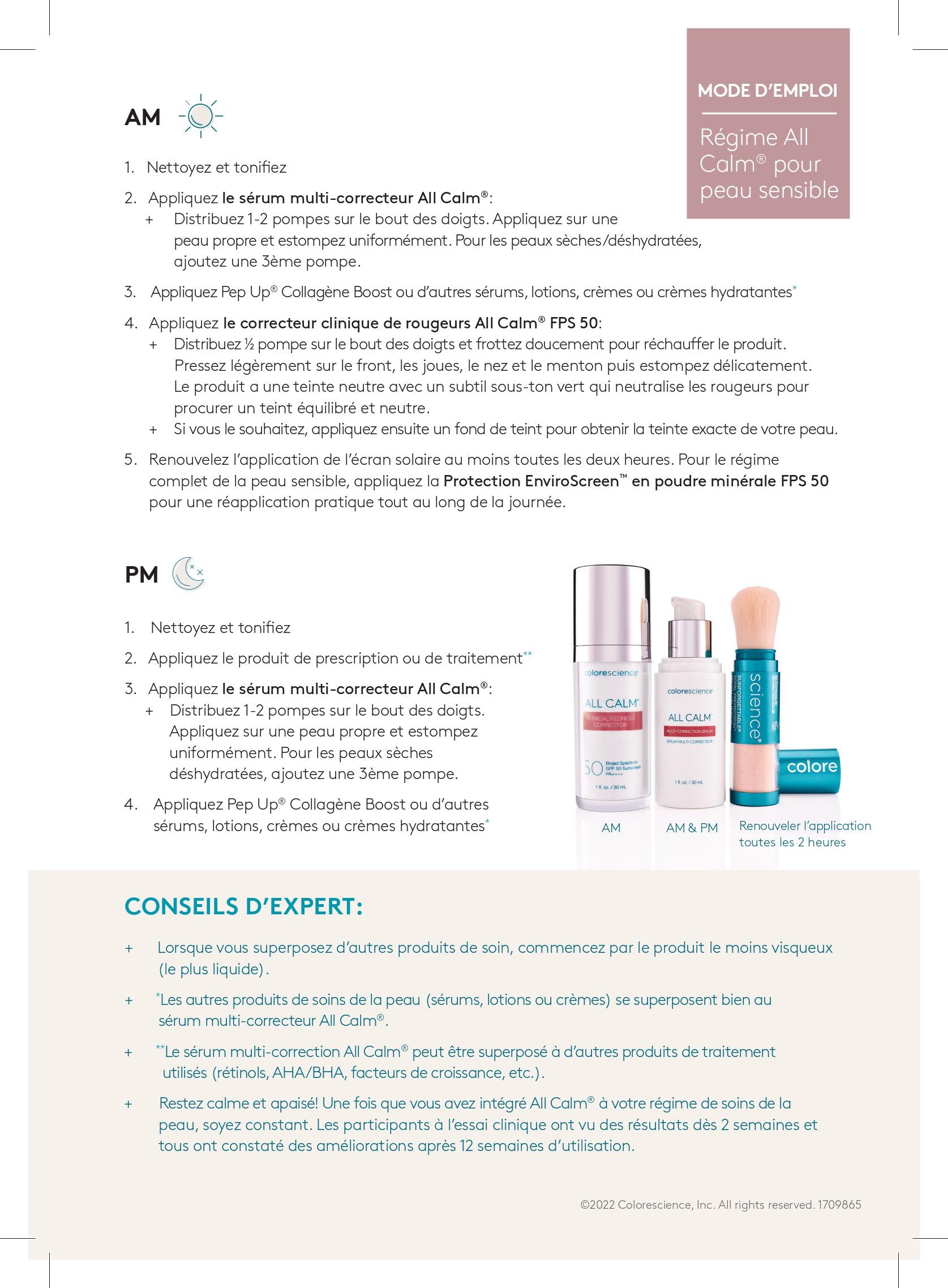 Written guide on how to use All Calm Regimen card