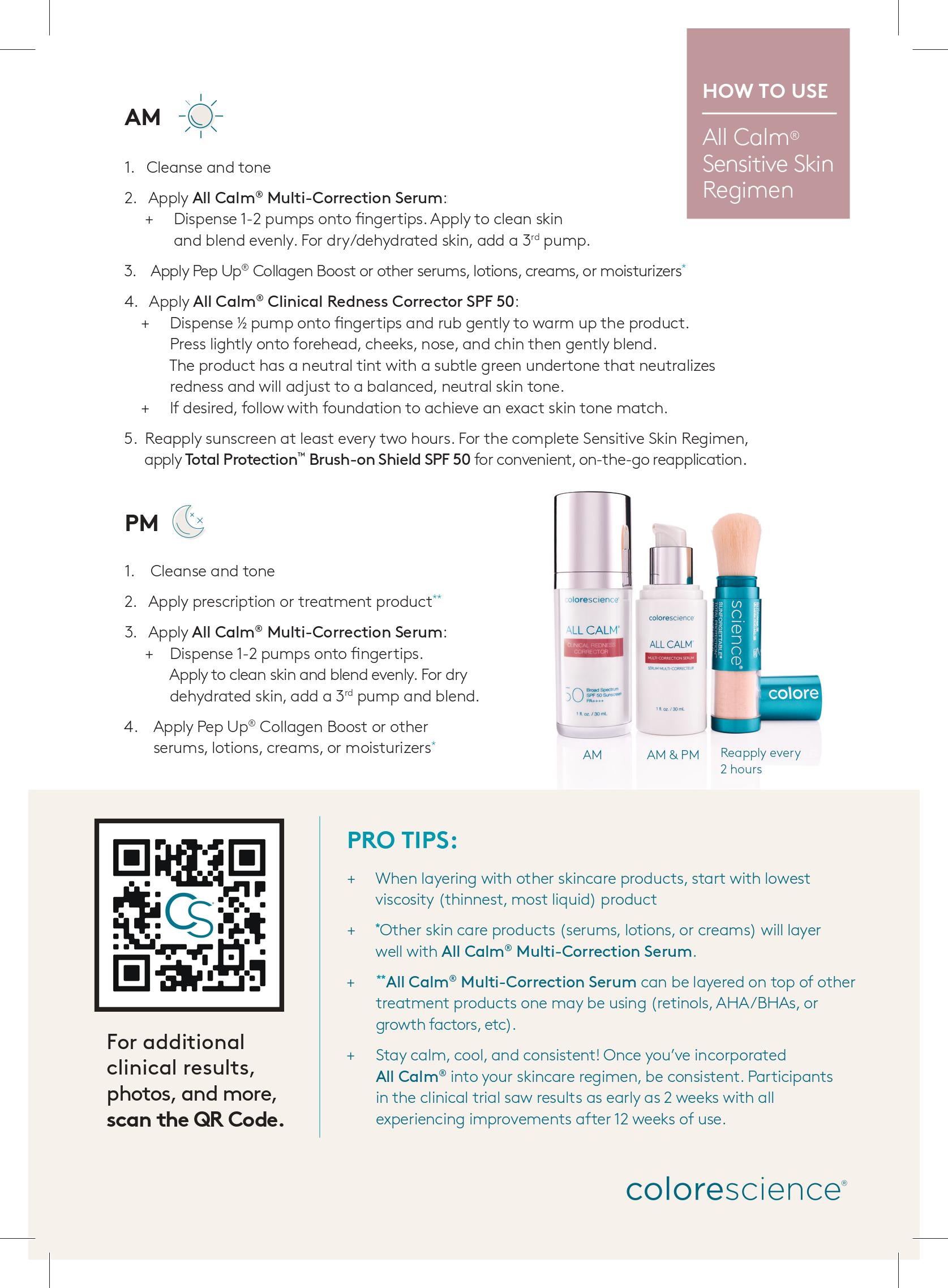 Written guide on how to use All Calm Regimen card