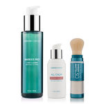Colorescience Barrier Pro Cleanser, All Calm Multi-Correction Serum, Total Protection Sheer Matt SPF 30 Brush