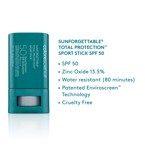 Sunforgettable® Total Protection® Sport Stick SPF 50. Zinc Oxide 13.5%, water resistant (80 minutes), Patented Enviroscreen Technology, Cruelty Free