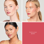 Three models of fair, medium, and light skin tone wearing Sunforgettable® Total Protection™ Color Balm SPF 50 in Berry