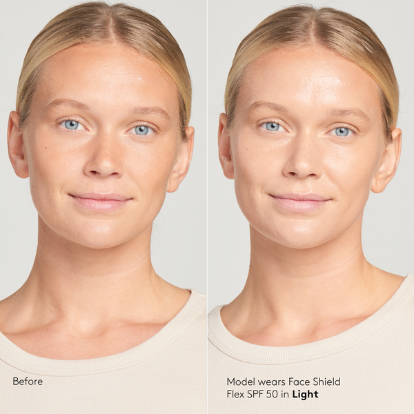 Sunforgettable® Total Protection™ Face Shield SPF 50 Flex before and after on model in Light