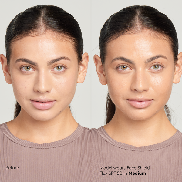 Sunforgettable® Total Protection™ Face Shield SPF 50 Flex before and after on model in Medium