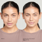 Model with medium skin tone wearing Sunforgettable® Total Protection™ Face Shield Glow SPF 50 before and after