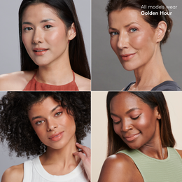 4 models of fair, medium, tan and deep skin tone wearing Golden Hour shade of the Sunforgettable® Total Protection™ Color Balm SPF 50 Endless Sunset Collection