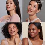 4 models of fair, medium, tan and deep skin tone wearing PInk Sky shade of the Sunforgettable® Total Protection™ Color Balm SPF 50 Endless Sunset Collection || Pink Sky