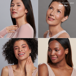 4 models of fair, medium, tan and deep skin tone wearing PInk Sky shade of the Sunforgettable® Total Protection™ Color Balm SPF 50 Endless Sunset Collection