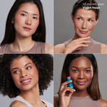 4 models of fair, medium, tan and deep skin tone wearing Violet Haze shade of the Sunforgettable® Total Protection™ Color Balm SPF 50 Endless Sunset Collection || Violet Haze