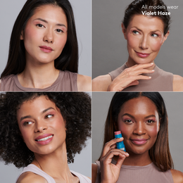 4 models of fair, medium, tan and deep skin tone wearing Violet Haze shade of the Sunforgettable® Total Protection™ Color Balm SPF 50 Endless Sunset Collection