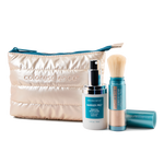 Protect & Glow Essentials Holiday Kit, featuring a limited-edition travel mini Colorescience® Barrier Pro™ Essential Moisturizer & Best-selling Total Protection® Brush-On Shield SPF 50 Glow with patented EnviroScreen® 5-Point Protection.  Includes a FREE puffy pouch.