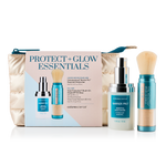 Protect & Glow Essentials Holiday Kit, featuring a limited-edition travel mini Colorescience® Barrier Pro™ Essential Moisturizer & Best-selling Total Protection® Brush-On Shield SPF 50 Glow with patented EnviroScreen® 5-Point Protection.  Includes a FREE puffy pouch.
