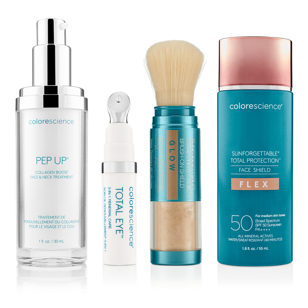 Winter Essentials Bundle: Pep Up Collagen Boost Face & Neck Serum, Total Eye 3in1 Renewal Therapy SPF 35, Sunforgettable Total Protection Brush-on Shield Glow SPF 50, Sunforgettable Total Protection Face Shield Flex SPF 50 || all
