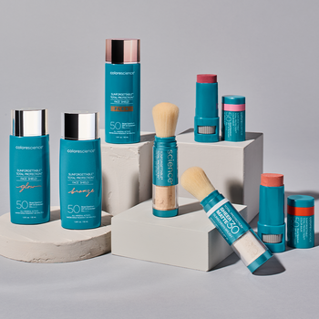 Mineral Sunscreens collection, featuring Sunforgettable® Total Protection® Color Balm SPF 50, Sunforgettable® Total Protection® Brush-On Shield SPF 50, Sunforgettable® Total Protection® Brush-On Shield Matte SPF 30, Sunforgettable® Total Protection® Face Shield Flex SPF 50, Sunforgettable® Total Protection® Face Shield Glow SPF 50, Sunforgettable® Total Protection® Face Shield Bronze SPF 50