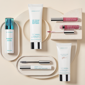 What's in this season collection. Displaying Barrier Pro™ Serum Spray, Total Protection® Body Shield Glow SPF 50, Total Protection® Body Shield SPF 50, Peptide Lip Shine SPF 30 and Total Lash® Serum Mascara