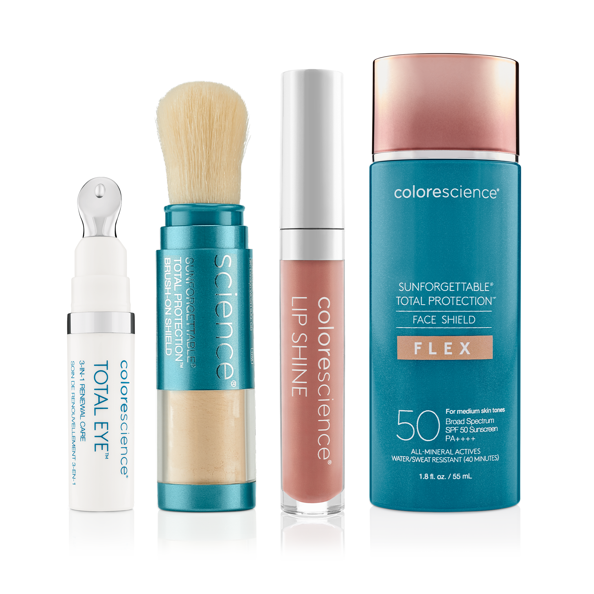 Suzetty's Favorites: Total Eye 3in1 Renewal Therapy, Sunforgettable Total Protection Brush-on Shield SPF 50, Lip Shine SPF 35, Sunforgettable Total Protection Face Shield Flex SPF 50 || all