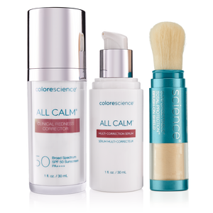 All Calm® Sensitive Skin Regimen: Clinical Redness Corrector SPF 50, Multi-Correction Serum, Sunforgettable® Total Protection™ Brush-On Shield SPF 50 || all