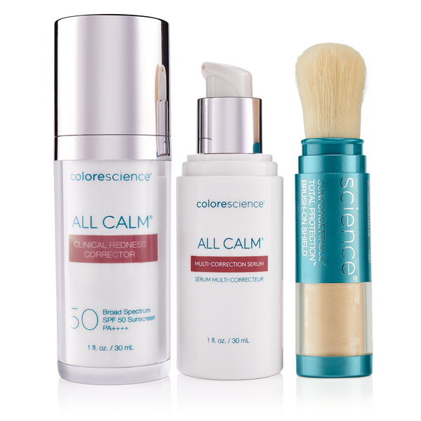 All Calm® Sensitive Skin Regimen: Clinical Redness Corrector SPF 50, Multi-Correction Serum, Sunforgettable® Total Protection™ Brush-On Shield SPF 50