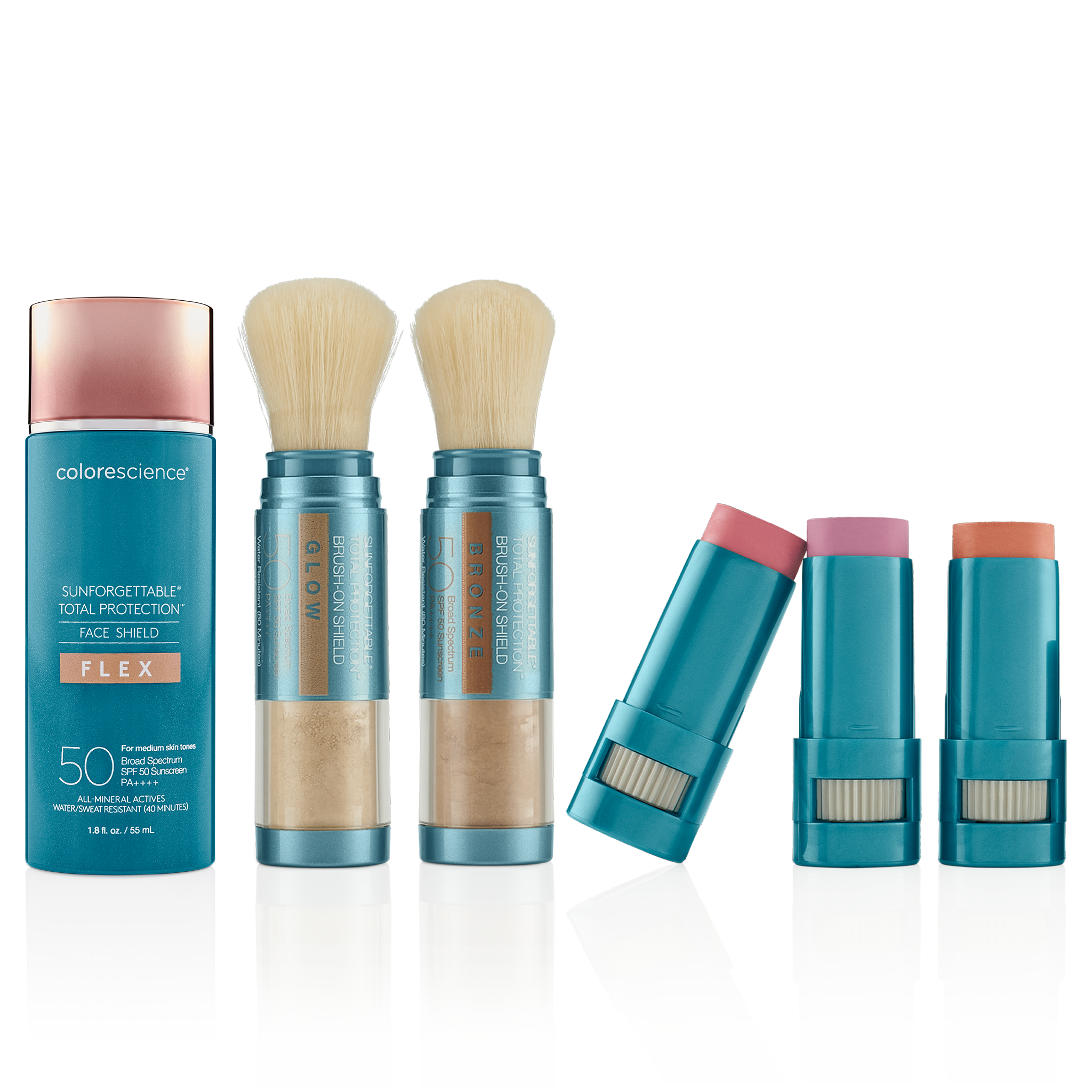 Contour Queen: Sunforgettable Total Protection Face Shield Flex SPF 50, Sunforgettable Total Protection Brush-On Shield Glow SPF 50, Brush-On Shield Bronze SPF 50, Sunforgettable Total Protection Color Balm SPF 50 Endless Sunset Collection || all