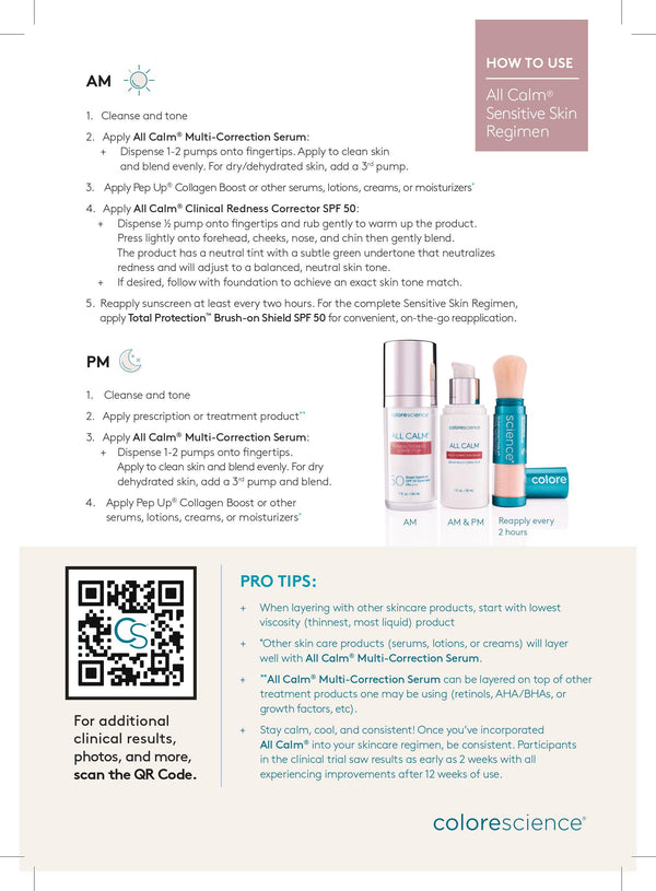 Written guide on how to use All Calm Regimen card