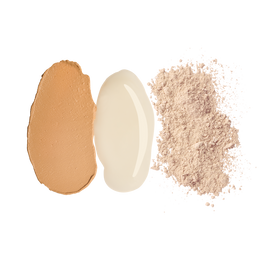 swatches of Even Up® Hyperpigmentation Regimen: Multi-Correction Serum, Clinical Pigment Perfector SPF 50, Sunforgettable® Total Protection™ Brush-On Shield SPF 50