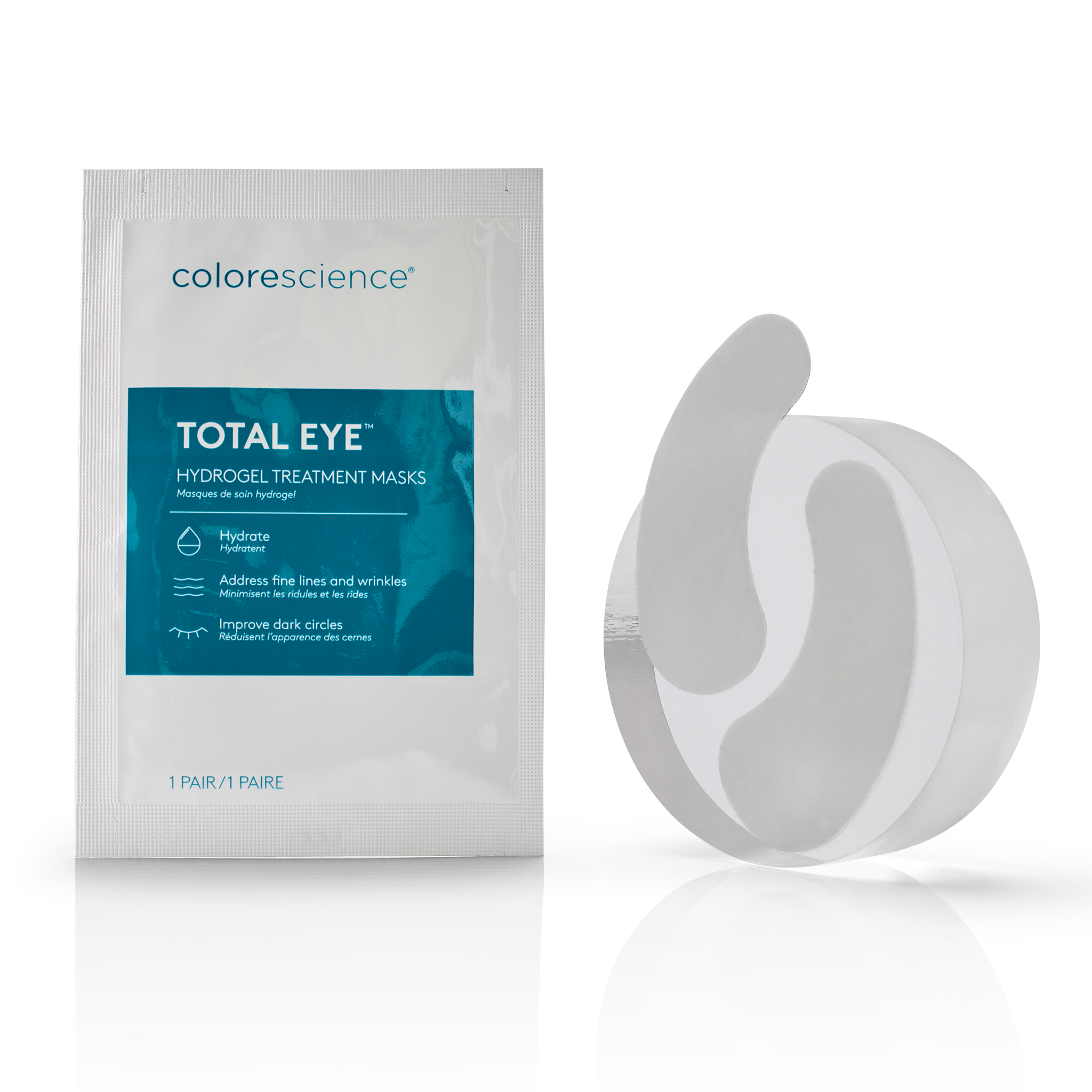 total eye hydrogel masks in packaging and one paid of mask outside of packaging || all
